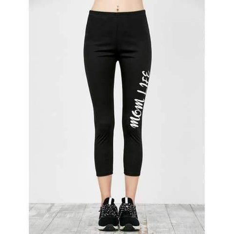 Skinny Letter Print Workout Capri Pants - Black S