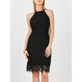 Cut Out Trim Lace Dress - Black S