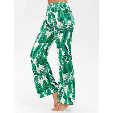 Palazzo Pants with Palm Print - Green S