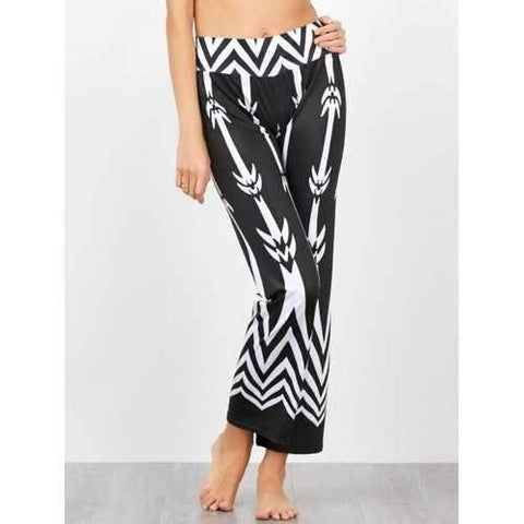 Chevron Print High Waisted Casual Pants - White And Black L