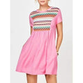 Geometric Print Mini Dress with Pocket - Pink M