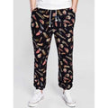 Drawstring 3D Feather Print Cotton Linen Jogger Pants - Black L