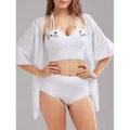Cat Shape High Waisted Bikini with Cover-Up - White S