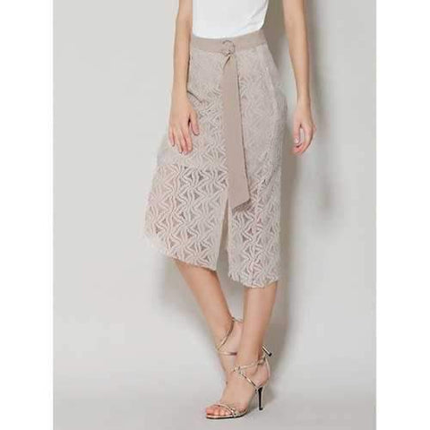 Asymmetrical Lace Skirt with Long Tail - Apricot Xl
