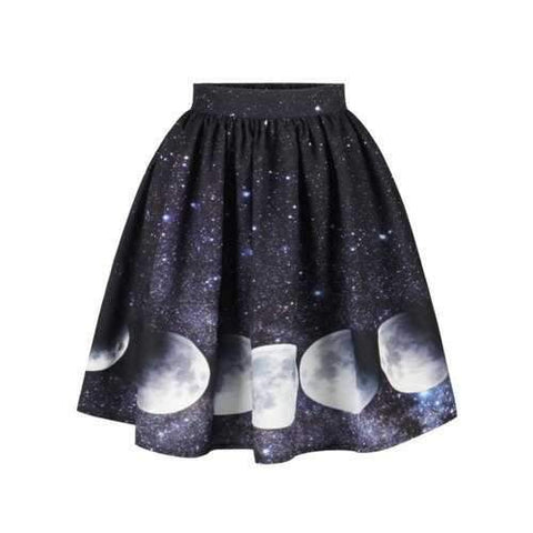 Starry Sky and Moon Print Galaxy Skirt - M