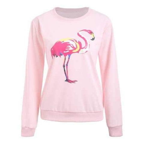 Crew Neck Flamingo Print Graphic Sweatshirt - Pink M