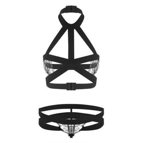 Caged Strappy Bralette Set - Black One Size