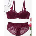 Underwire Lace Bra Set - Wine Red 75b