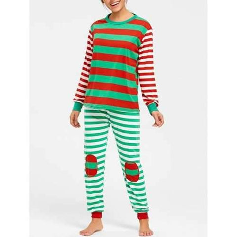 Color Block Striped Christmas Pajama Set - M
