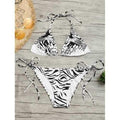 Zebra Print Halter Tied Bikini Set - White And Black Xl