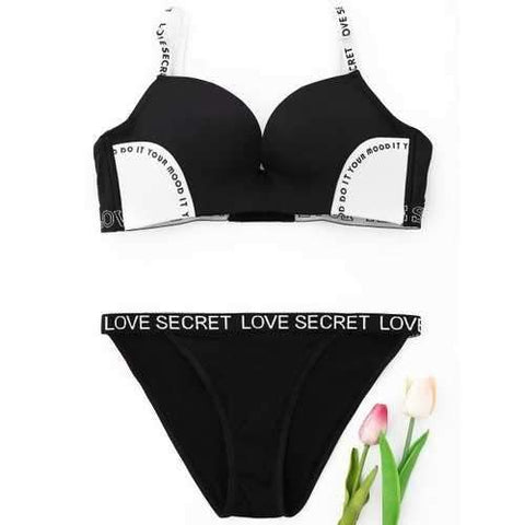 Two Tone Sporty Bra Set - Black 85b