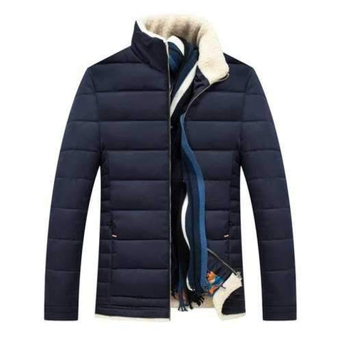 Stand Collar Zipper Up Quilted Jacket - Purplish Blue 2xl