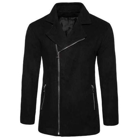 Turndown Collar Zip Up Woolen Jacket - Black M