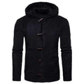 Hooded Horn Button Fleece Knitted Jacket - Black L