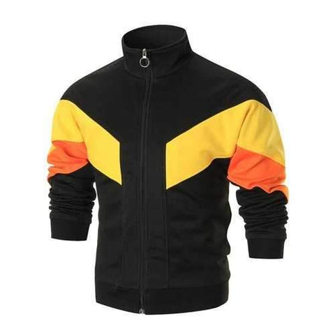 Zip Up Color Block Sports Track Jacket - Black 3xl