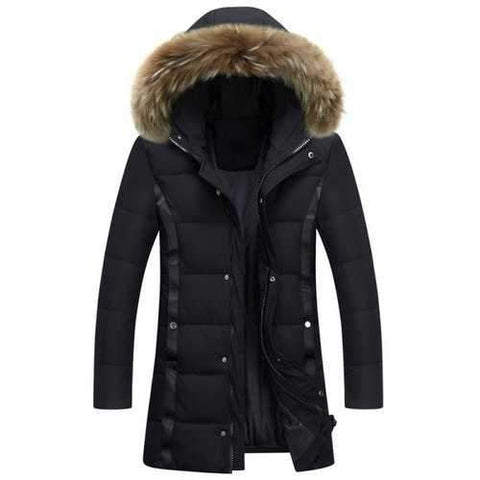 Zip Up Faux Fur Hood Padded Coat - Black 3xl