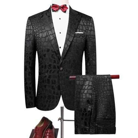 One Button Phyton Blazer Suit - Black L