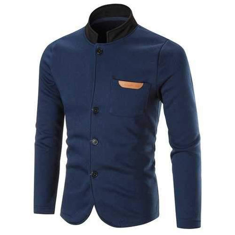 Pocket Fleece Button Up Jacket - Blue 5xl