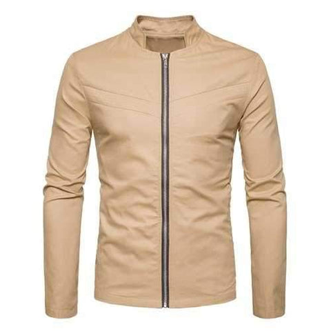 Stand Collar Zipper Pockets Zip Up Jacket - Khaki Xl