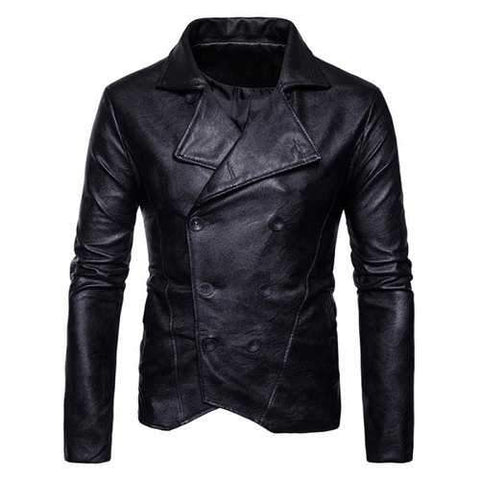 Double Breasted PU Leather Jacket - Black S