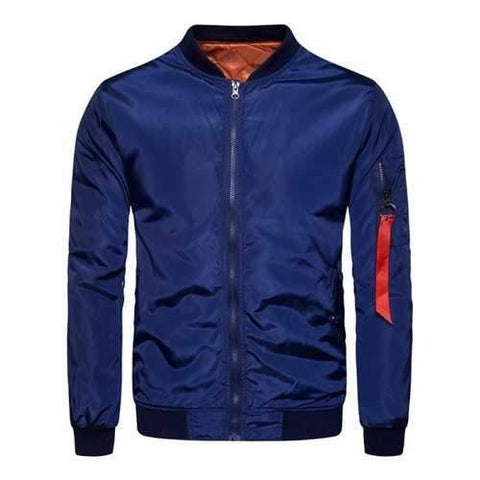 Stand Collar Zip Up Padded Bomber Jacket - Deep Blue L