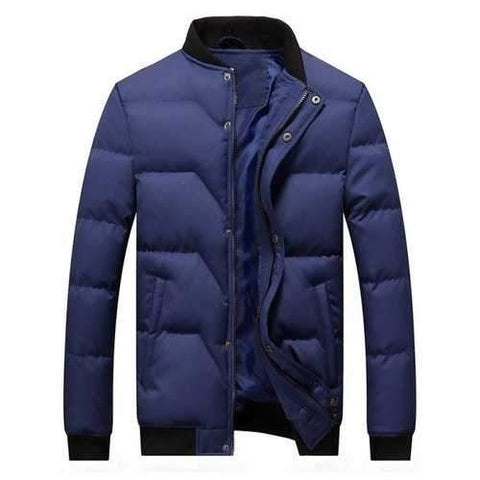 Zip and Button Padded Bomber Jacket - Blue 2xl