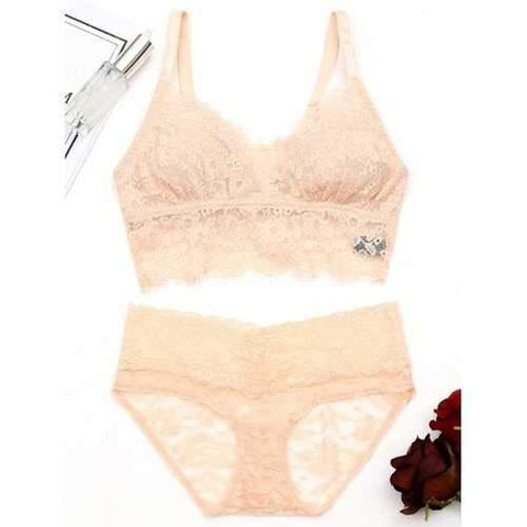 Lace See Through Eyelash Bralette Set - Complexion 80b