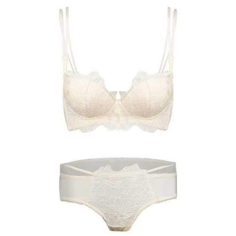 Double Strap Embroidered Push Up Bra Set - Complexion 80b