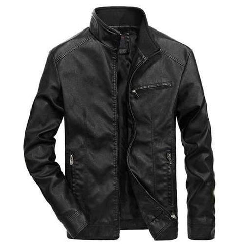 Men Solid Non Lining Leather Jacket - Black M