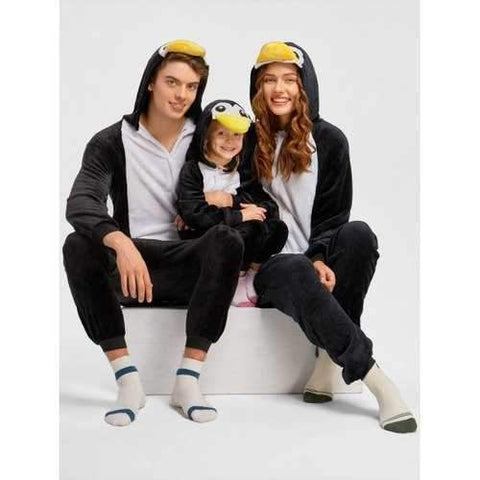 Christmas Penguin Animal Onesie Pajama for Family - Black Dad Xl