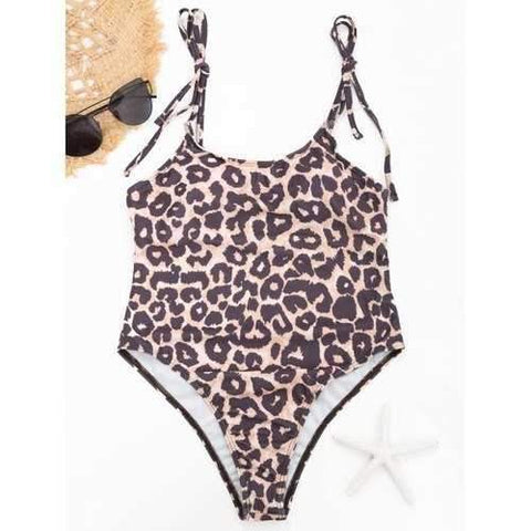 Cami Strap Leopard One Piece Swimsuit - Leopard Print Pattern S