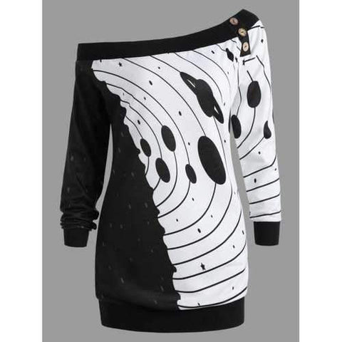 Button Star River Graphic Skew Neck Sweatshirt - Black M