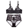 Women's Lace Sheer See Through Underwear Bra Set - Black 80b