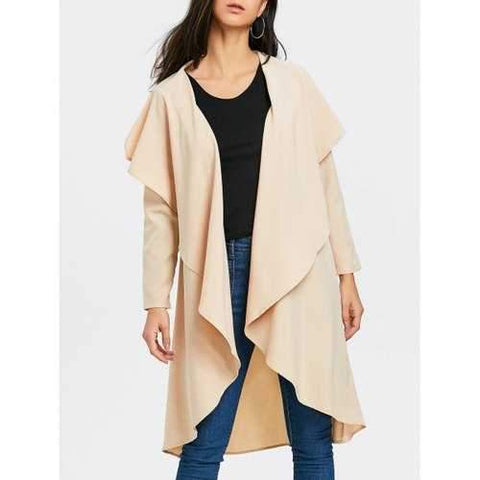 Turndown Collar Asymmetric Duster Coat - Apricot M