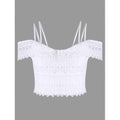 Crochet Spaghetti Straps Crop Top - White L