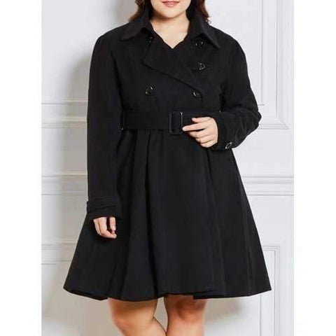 Double Breast Wool Blend Plus Size Long Dressy Coat - Black 3xl