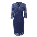 Hot Sale 2018 Embroidery Vintage  Women 3/4 Sleeve Casual Evening Party Lace  Sheath Shift   Dress - Navy Blue S