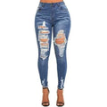 Ripped Whisker Skinny Jeans - Denim Blue S