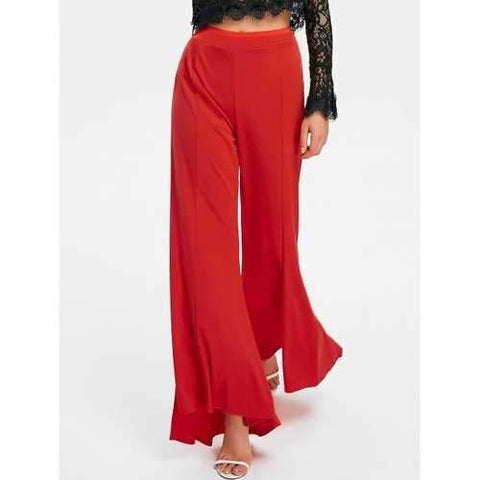 Asymmetrical Flow Flared Pants - Red S