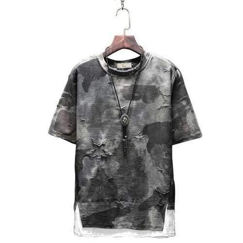 Men's Fashion Camouflage Stitching Short Sleeve T-shirt - Woodland Camouflage 3xl