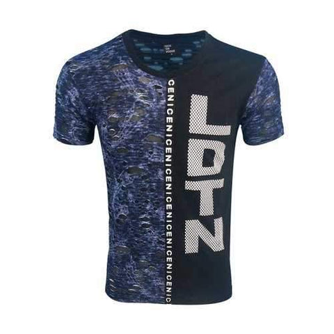 Men's Short-sleeved Round Neck Stitching T-shirt - Deep Blue Xl