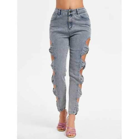 Bow Cut Jeans - Blue Gray M