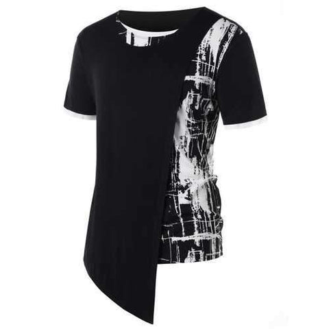 Asymmetric Hem Panel Short Sleeve T-shirt - Black L