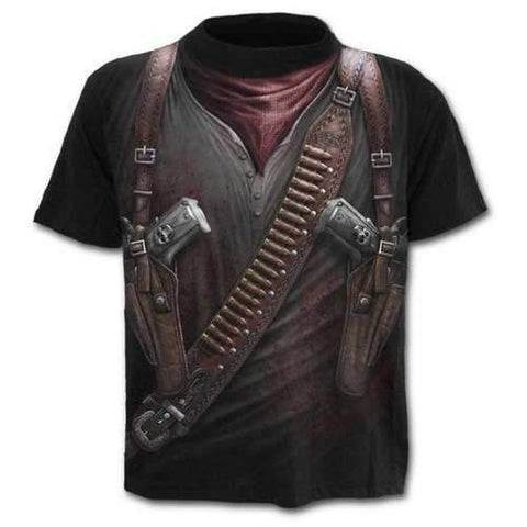 Plus Size Men's Casual 3D Print Pistol Bullet Short Sleeves T-shirt - Black 2xl