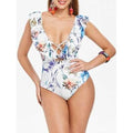 Flower Open Back High Leg Swimsuit - White S