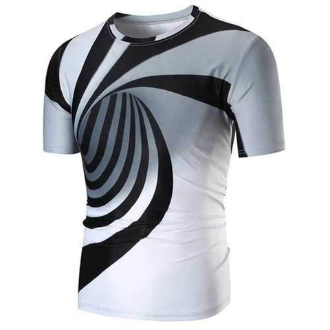 3D Vortex Pattern Casual T-shirt - White M