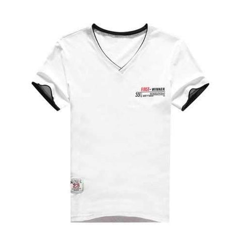 V Neck Applique Panel Casual T-shirt - White M