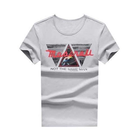 Round Neck Letter Triangle Print Tee - Gray Cloud L