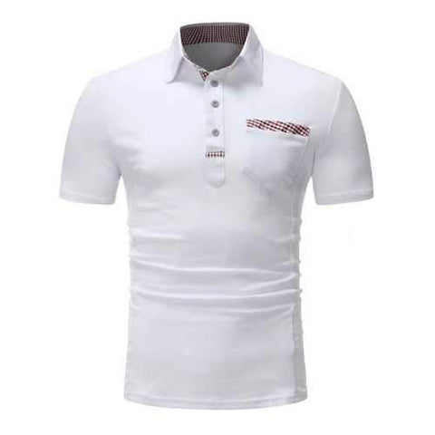 Plaid Contrast Pocket Turn Down Polo T-Shirt - White M