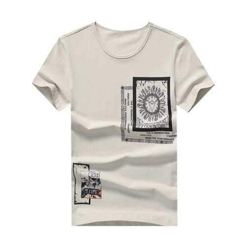 Letter Clock Print Short Sleeve T-shirt - Light Khaki M